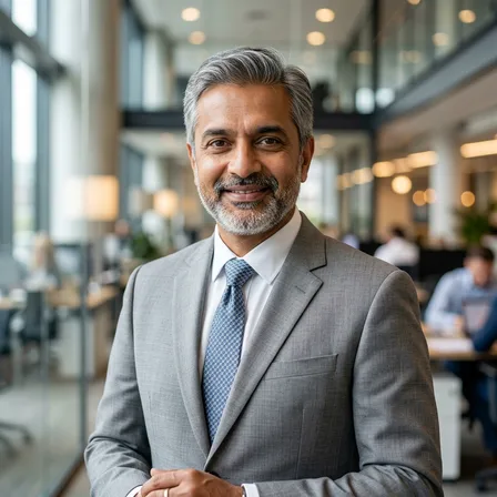 Vikram Malhotra — fictional demo investor profile portrait